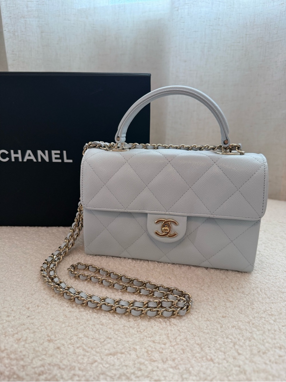 CHANEL Mini Quilted Top Handle Bag in Light Gray BRAND NEW - Picture 2 of 14
